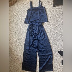 Blue Satin Two Piece set with Relaxed Fit